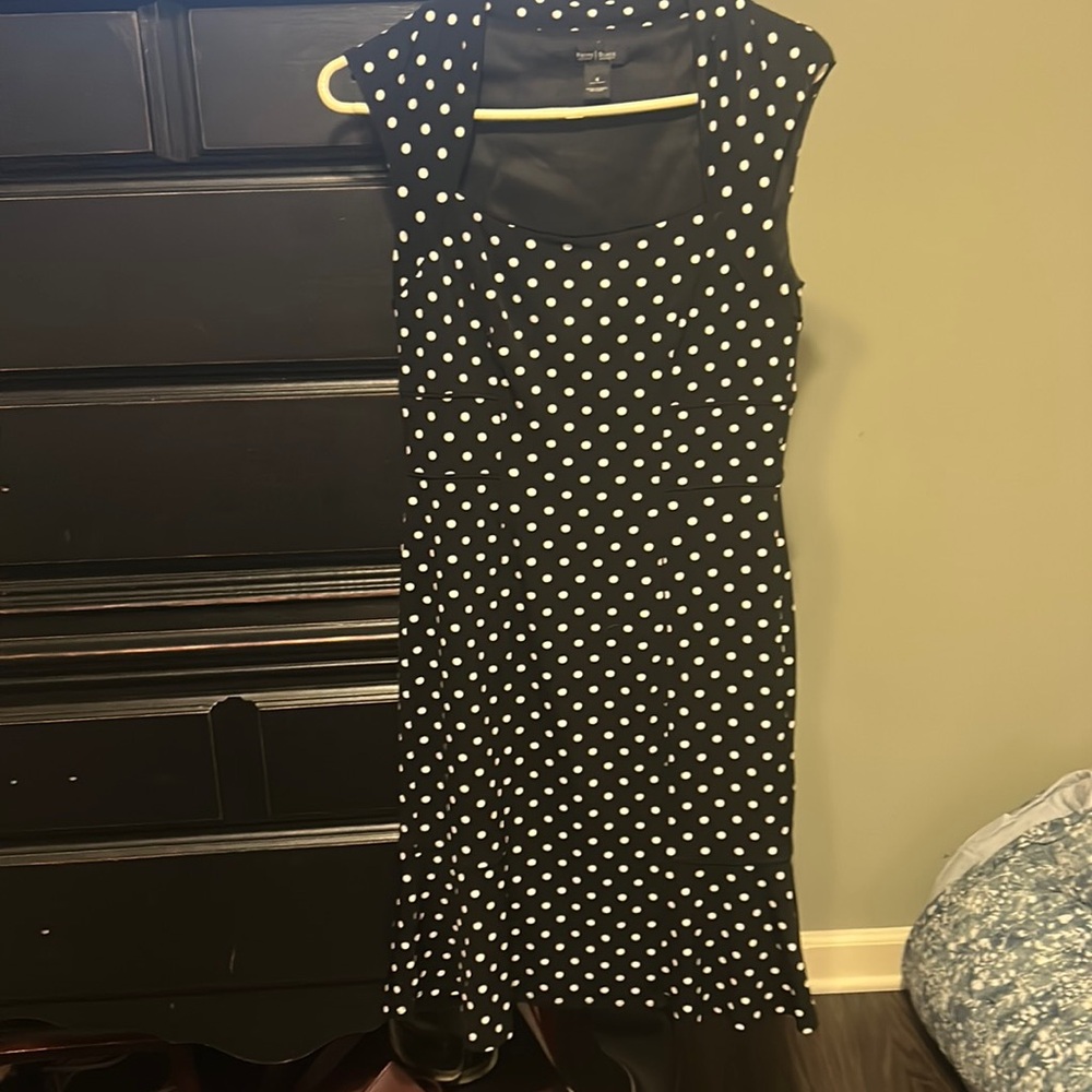 White House Black Market black dress with white polka dots.
